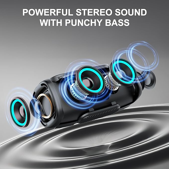 Bluetooth Speaker with Handle, BT5.4 Portable Wireless Speaker with 24W Loud Stereo Sound, IP6 Waterproof, Portable Speaker with RGB Multi-Color Rhythm Lights for Outdoor/Home/Party/Beach as Gift