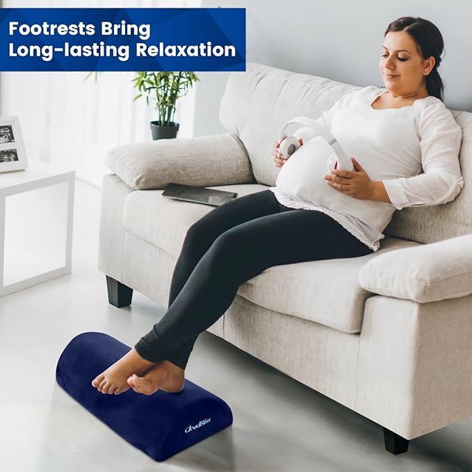 CloudBliss Foot Rest for Under Desk at Work,Office Desk Accessories with Soft Foam and Washable Removable Cover, Foot Stool for Office, Car, Home to Foot Support and Relax Ankles, Blue