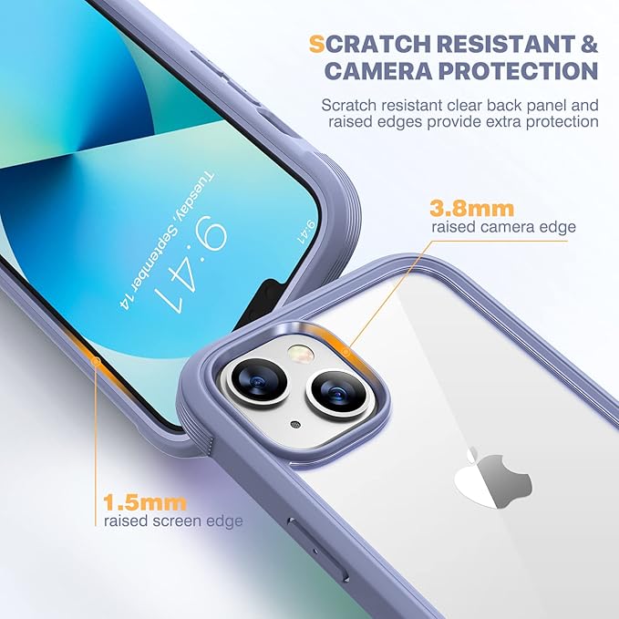 Diaclara Designed for iPhone 13 Case, Full Body Rugged with Built-in Touch Sensitive Anti-Scratch Screen Protector, Soft TPU Bumper Case for iPhone 13 6.1" (Lavender Gray)