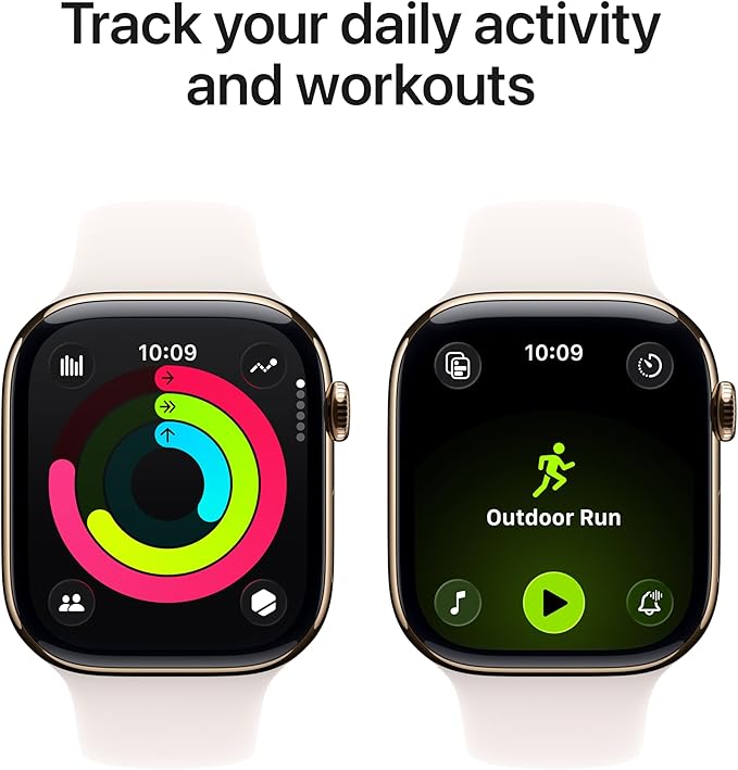 Apple Watch Series 11 [GPS + Cellular 46mm] Smartwatch with Gold Titanium Case with Light Blush Sport Band - M/L. Sleep Score, Fitness Tracker, Health Monitoring, Always-On Display, Water Resistant