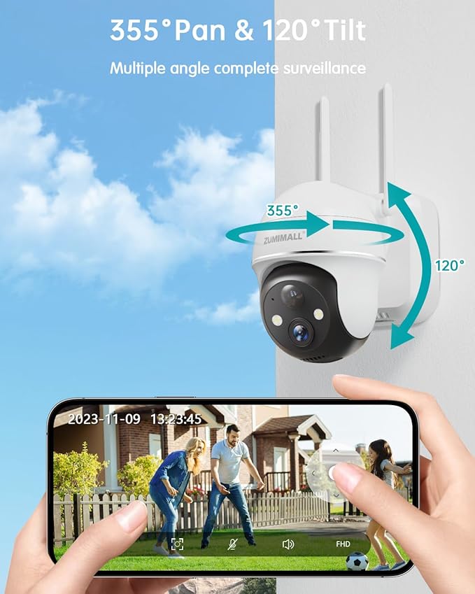 ZUMIMALL 2K Security Cameras Wireless Outdoor, Battery Powered Cameras for Home Security with 360° View, Color Night Vision, 2-Way Talk, AI Motion Alert, Siren, CloudEdge App Supported