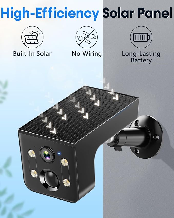 Thybro Security Camera Solar Outdoor 2K QHD Night Vision: Wireless WiFi Camera with AI Motion Detection & 2-Way Audio, IP67 Weatherproof, 100% Wire-Free for Home Security