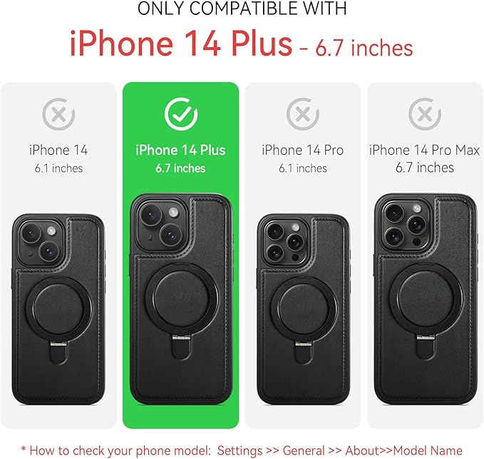 for iPhone 14 Plus Case with Stand Compatible with Magsafe Slim PU Leather & Durable TPU Drop Proof Magnetic Kickstand Protective Cover with Tempered Glass Screen Protector 6.7", Black