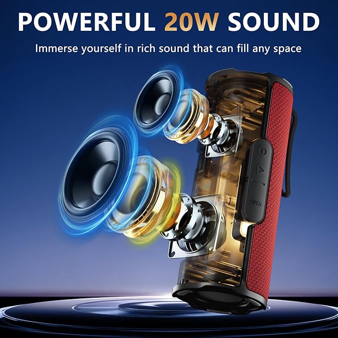 BYANDBY Bluetooth Speaker with IPX5 Waterproof 2 Portable, Long Playtime, Wireless Stereo Pairing, 12W Stereo Sound, BT 5.3, Bassup, Electronics for Home, Shower, Outdoors, Travel(Red)