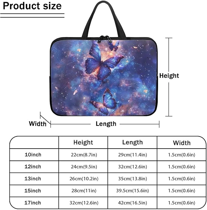 Galaxy Butterfly 10 Inch Laptop Bag Handle Chromebook Case Sleeve Computer Protect Pouch Holder Notebook Sleeve Neoprene Chromebook Cover Soft Carrying Travel Case for Women