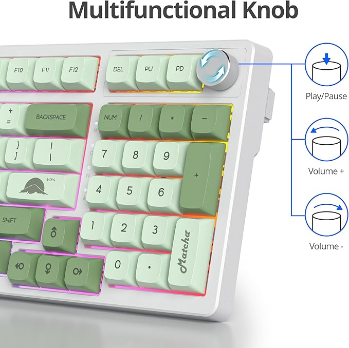surmen Green Creamy Keyboard with with Number Pad, 96% RGB Mechanical Keyboard Full Gasket Mounted Hot Swappable Custom Wired Thocky Keyboards with Knob for Office Gamer (98 Matcha)