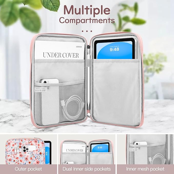 Dadanism 9-11" Tablet Sleeve Bag Carrying Case for iPad (A16) 11th Gen 11", iPad 10th Gen 10.9" Air 5/4, iPad Air M4/Pro 11", iPad 9/8/7th, Galaxy Tab A11+ Plus 11", Remarkable 2 10.3", Spring Pink