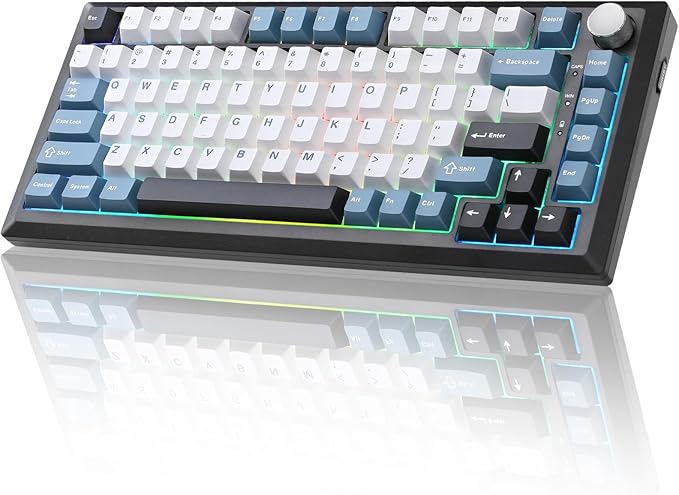 Y75 Gasket Wireless Mechanical Keyboard,75% Hot-Swappable with Knob, Tri-Mode,Creamy Pre-lubed Milk Linear Switches & Doubleshot PBT Keycaps, RGB, Win/Mac (Black & Blue)