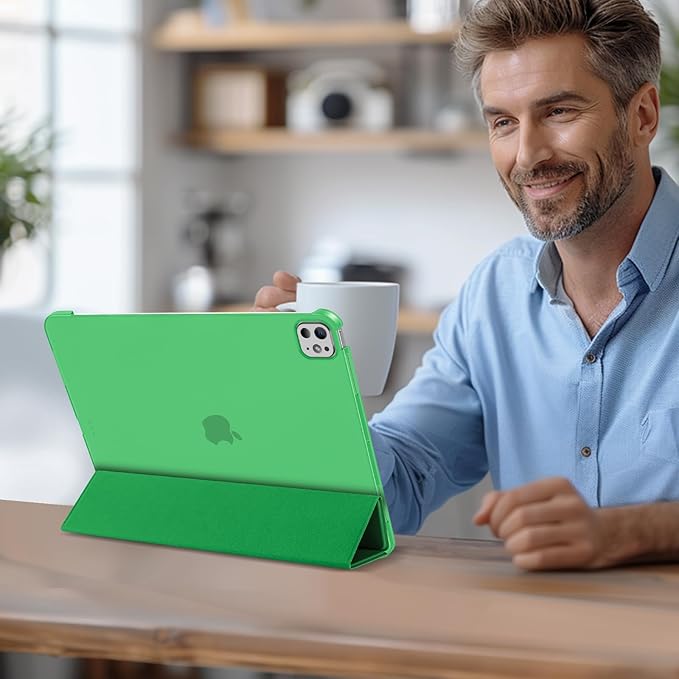 ProCase for iPad Pro 13 Inch Case M5 2025/ M4 2024, Smart Cover iPad Pro M5 M4 Case 13 Inch, Slim Stand Translucent Hard Shell Back, Supports Touch ID, Auto Wake/Sleep -LightGreen