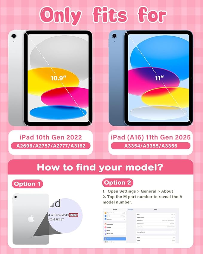 Kids Case for iPad A16 11th Gen 11-Inch 2025 & iPad 10th Generation (10.9" 2022), Durable Shockproof Fully-Body Cover with Screen Protector/Pencil Holder/Stand/Handle for Kids, Light Pink