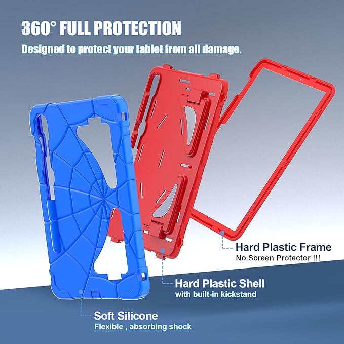AKABEILA Compatible with Samsung Galaxy Tab S7/S8/S9/S9 FE 11 inch(2023) Tablet Case，Lightweight Shockproof Rugged Protective Cover with Kickstand for Kids Children Boys Babies Blue Red