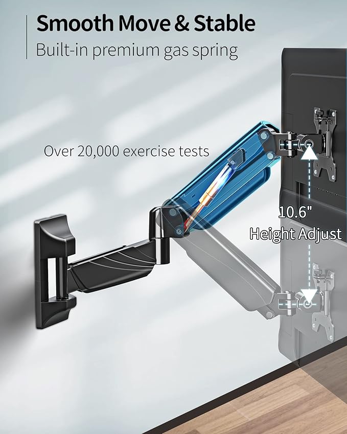 MOUNTUP Monitor Wall Mount for 17-32 Inch Computer Screen, Wall Mounted Arm Support 4.4-17.6lbs Display, Computer Monitor Arm, VESA Bracket for VESA 75x75mm and 100x100mm, Black