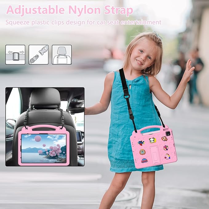 AKABEILA Compatible with Samsung Galaxy Tab A9 8.7 X115N(2023) Tablet Case, Kids Friendly Universal Lightweight Shockproof Protective Case with Shoulder Strap & Stand Handle & Pen Tray Pink