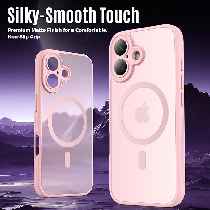 Symcele Designed for iPhone 17 Case, Compatible with MagSafe, [Camera Protection] [15FT Military Droptection] Shockproof Translucent Matte Anti-Slip Phone Case, 6.3", Pink