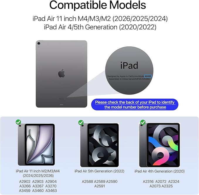 Case for iPad Air 11 inch M4/M3/M2(2026/2025/2024), iPad Air 4/5th Generation, Dual Multi-Angle Adjustable Kickstand Full Protective Case with Built-in Pencil Holder (Grey, iPad Air 11 inch)
