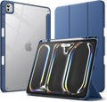 JETech Case for iPad Pro 13-Inch M5/M4 (2025/2024) with Pencil Holder, Clear Transparent Back Shell Slim Stand Shockproof Tablet Cover, Auto Wake/Sleep (Navy)