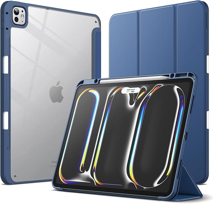 JETech Case for iPad Pro 13-Inch M5/M4 (2025/2024) with Pencil Holder, Clear Transparent Back Shell Slim Stand Shockproof Tablet Cover, Auto Wake/Sleep (Navy)