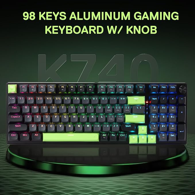 Redragon K740 98 Keys Wired RGB Gaming Keyboard, 95% PBT Mechanical Keyboard w/Solid Aluminum Base, Dedicated Knob Control & Hot-Swap Socket, Custom Linear Switch