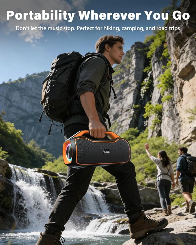 Portable Bluetooth Speaker Bass Boost, 120W Peak Loud Powerful Speakers Wireless w/2*Bass and 2*tweeters, 20H Playtime,IPX6 Waterproof, BT5.4, Suitable for Party, Beach, Camping,Outdoor,Large Jobsite,