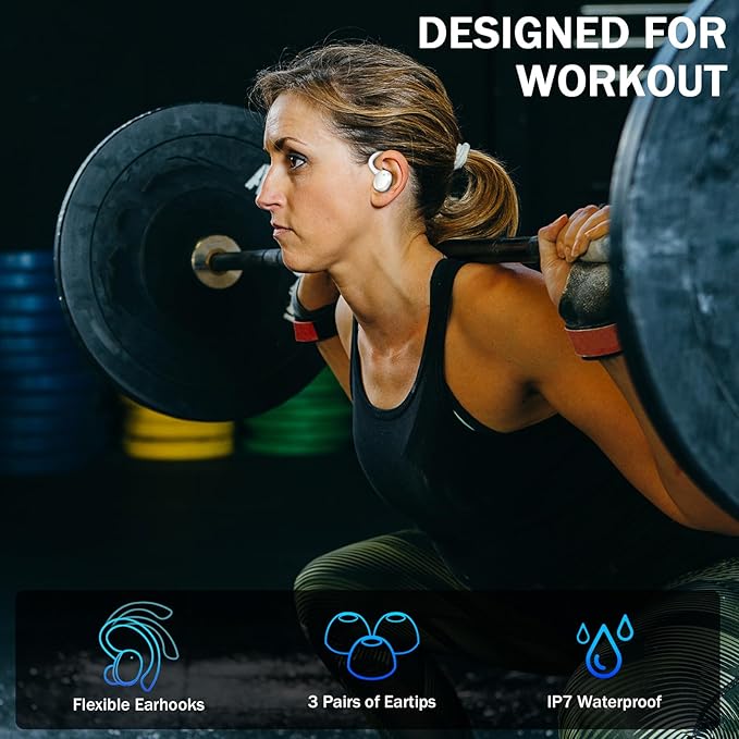Wireless Earbud, Bluetooth 5.4 Headphones IP7 Waterproof for Sport, 48H Running Wireless Earphones with ENC Noise Cancelling Mic, Deep Bass Over Ear bud with Earhooks for Android, iOS, Workout, Gym