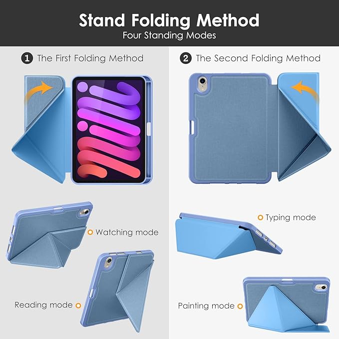 DTTO Case for iPad mini 7 (A17 Pro) 2024 / iPad mini 6 2021 8.3 inch with Pencil Holder, Multi-Angle Magnetic Standing Cover for iPad mini 7th/6th Generation [Auto Wake/Sleep], Sky Blue