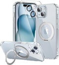 toushion 3 in 1 for iPhone 15 Plus Case Stand |Build in Kickstand,Screen Protector *1 & Camera Lens Protector*1, Not Yellowing, Fits MagSafe, Military-Grade Protection