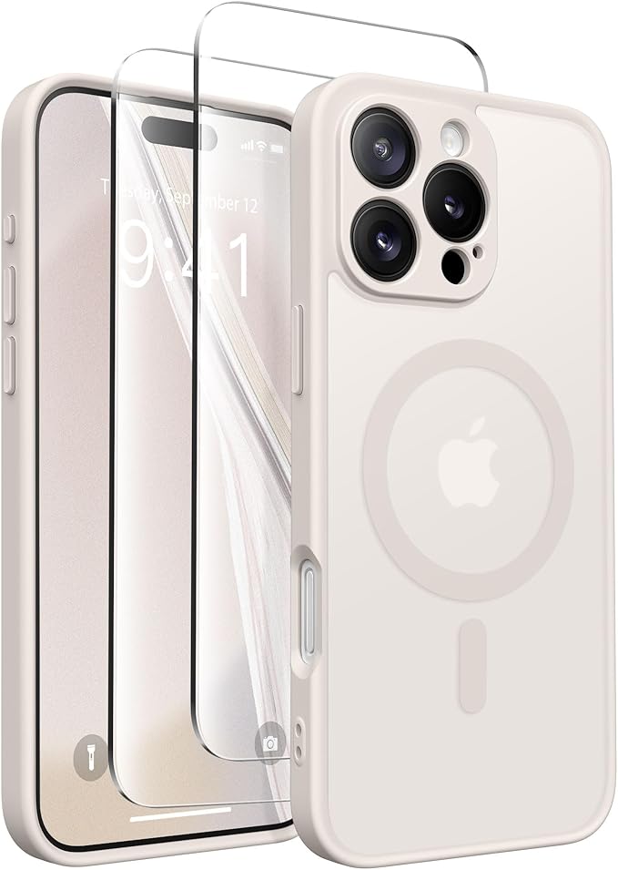 CAPRARO Magnetic Compatible with iPhone 16 Pro Max Case, Upgraded [Full Camera Protection] [Compatible with MagSafe] Protective Translucent Matte Women Phone Case Cover, Stone