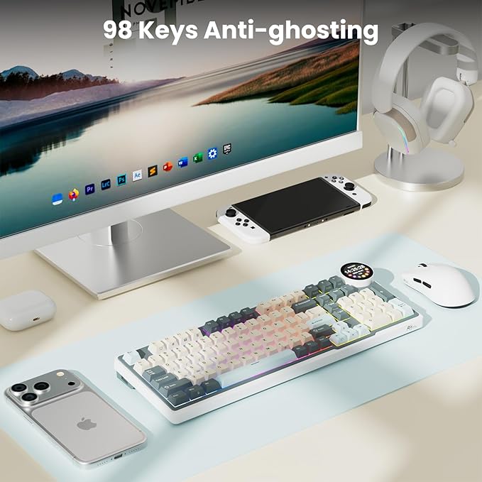 RK ROYAL KLUDGE N99 Wireless Mechanical Keyboard Full Size, Smart Display Screen & Knob, BT/2.4G/USB-C, 96% Hot Swappable Custom Keyboard, Pre-lubed Tactile Switches, Gasket Mount, RGB Gaming Keyboard