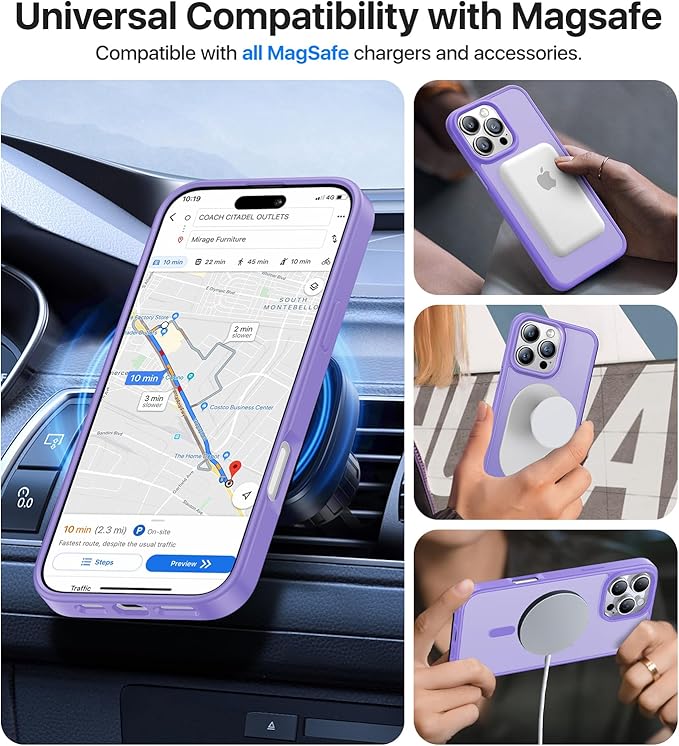 Magnetic for iPhone 16 Pro Case,[Compatible with MagSafe][Military-Grade Drop Protection][Anti-Yellowing]Shockproof Protective Translucent Matte Cover for iPhone 16 Pro Phone Case,Light Purple