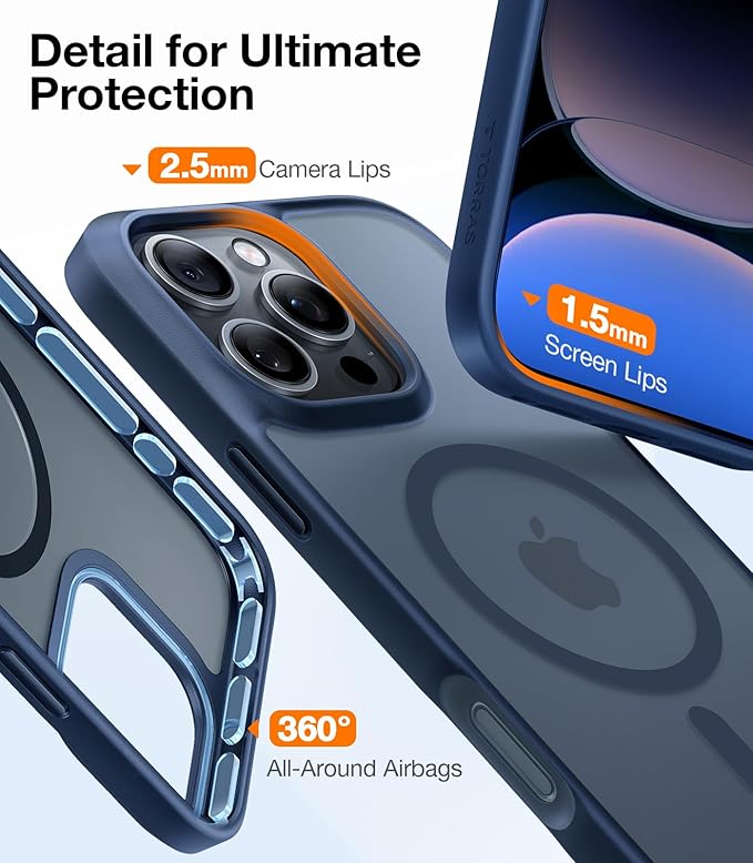TORRAS Magnetic Shockproof for iPhone 16 Pro Max Case, [4X Military-Grade Protection] [Compatible with MagSafe] Translucent Case for iPhone 16 Pro Max Anti-Scratch Guardian 6.9"