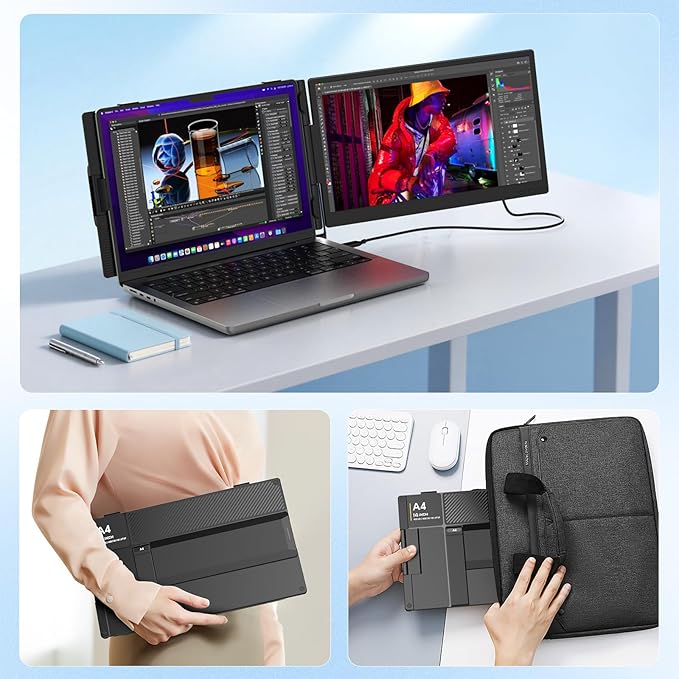 14” Laptop Screen Extender, Ultra-Thin Dual Portable Monitor for Laptop, 1080P FHD IPS Display, USB-C Plug & Play Extended Screen for Mac/Windows/Chrome, Fit 13-17.3” Laptops