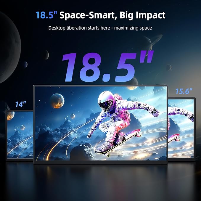 Portable Monitor 18.5” | 120HZ 1ms Gaming Monitor | 125% sRGB | FreeSync, HDR | 350Nits | USB-C & HDMI | VESA & Stand | Large Travel External Second Screen for Laptop, Computer, Game Consoles
