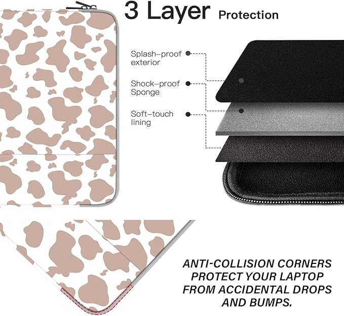 13-14 Inch Laptop Sleeve Bag with Pocket, Water Resistant Case Compatible with MacBook Air/Pro 13,MacBook Neo 13,iPad Pro 12.9,Surface,Dell,HP,Chromebook(Brown Cow)