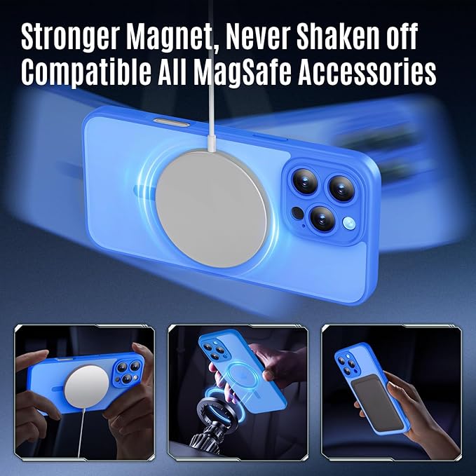 Symcele Designed for iPhone 16 Pro Max Case, Compatible with MagSafe, with Privacy Screen Protectors X2, [Camera Protection] [15FT Military Drop Protection] Shockproof Phone Case, 2024, Blue