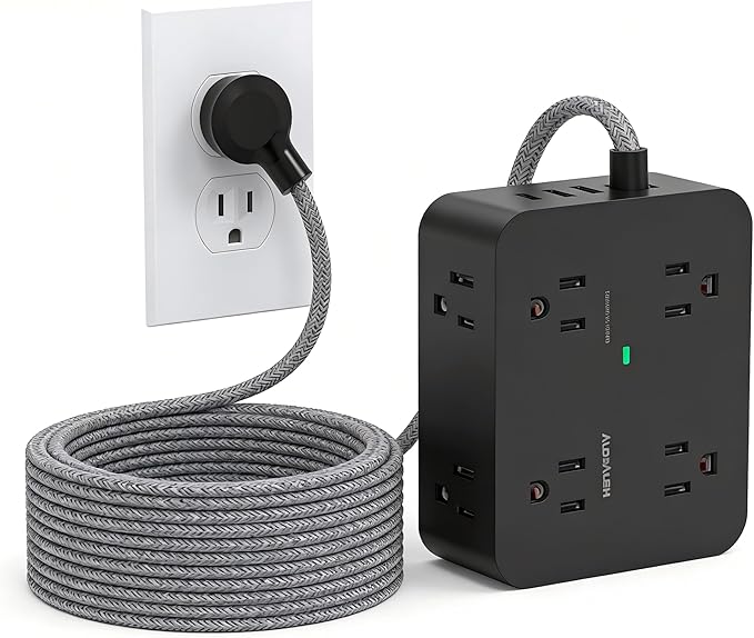 HANYCONY Extension Cord 20 Ft, Power Strip Surge Protector with 8 Outlets 4 USB Ports(2 USB C), Long Cord, Flat Plug, Wall Mount, Desk USB Charging Station for Home Office Essentials