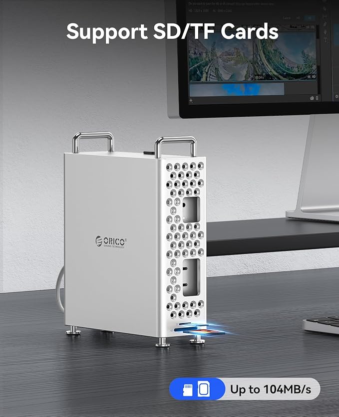 ORICO MiniPro Aluminum Docking Stand for Mac mini M4, 5-in-1 USB-C Hub with 10Gbps Transfer, Tool-Free Setup, Soft Silicone Protection, All-in-One Expansion Dock (MS10-5P)