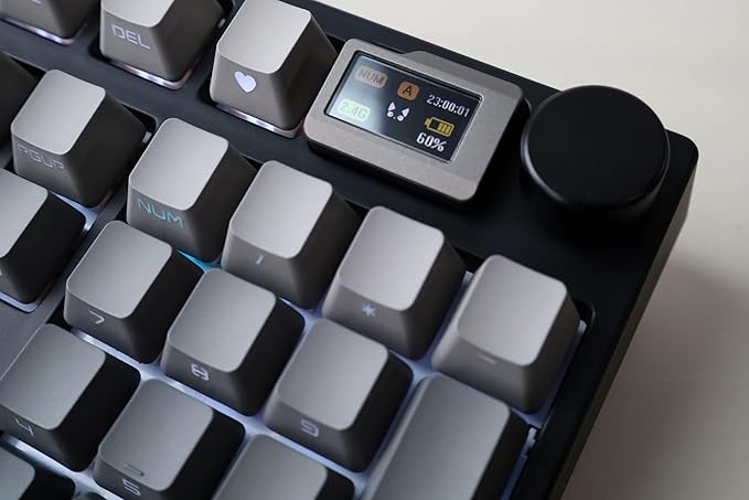 NJ98 Wireless Custom Mechanical Keyboard with Screen Knob 96% Hot Swappable RGB Keyboard Mac Windows (White, Steel Plate - Box Taro Ice Cream Pro)