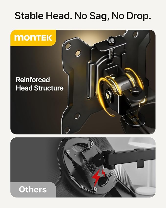 monTEK Single Monitor Stand, Stable Monitor Arm for 17-32 inch& 22lbs Capacity Screen, Height Adjustable Desk Mount with C Clamp and Grommet Base, VESA 75 * 75MM/ 100 * 100MM