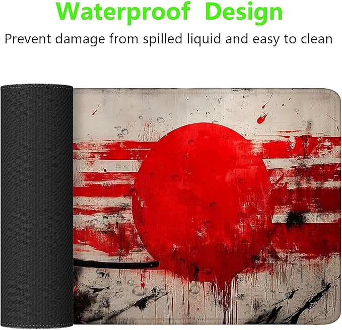 Japanese Samurai Desk Mat Anime Graffiti Large Gaming Mouse Mat with Stitched Edges,Non-Slip Waterproof Rubber Base Mous Mat 31.5"x11.8" Office Computer Keyboard Laptop Home