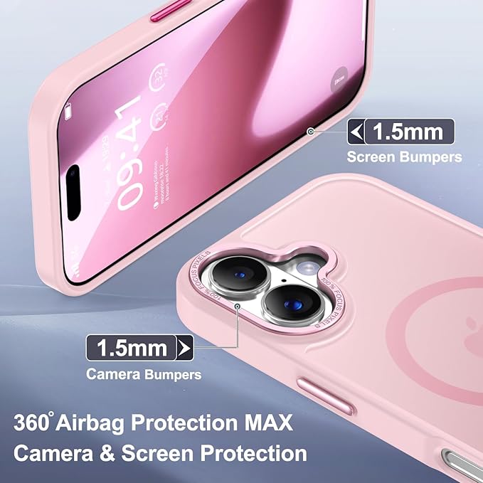 Newfuture Magnetic for iPhone 17 Case [Compatible with Magsafe] [Military Grade Drop Protection] Translucent Matte Anti-Scratch Shockproof Protective Phone Cover 6.3 Inch, Tender Pink