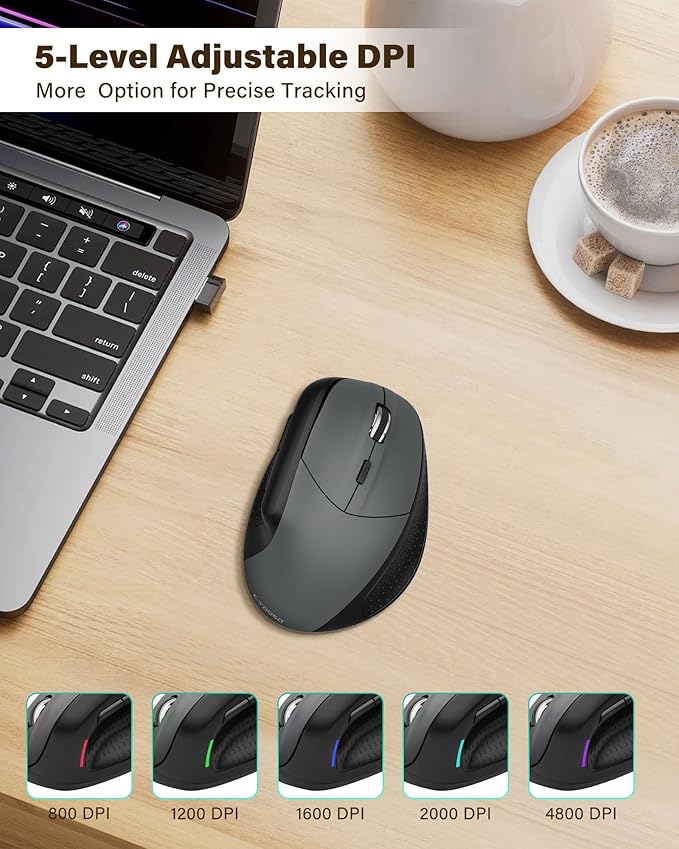 XUANGUI Vertical Ergonomic Quiet Wireless Mouse Rechargeable MT65, Bluetooth 5.1/2.4G/USBC Tri-Mode Computer Mice for Large and Medium Hands, Max 4800 DPI, Type C and Witeless for PC Laptop Mac Tablet