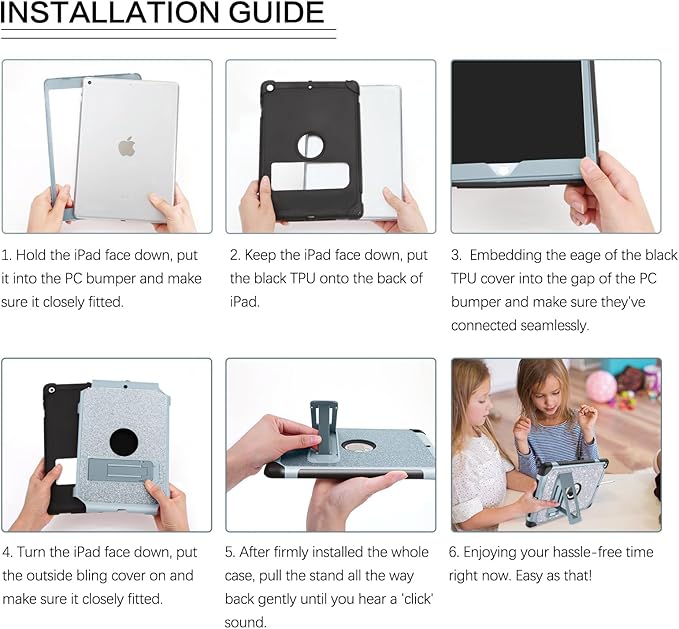 YINLAI Case for iPad 6th Generation,iPad 5th Generation Case,iPad 9.7 Case,Glitter Women Shockproof Drop Protection Cover with Kickstand iPad 9.7 inch iPad Air2 A1893/A1954/A1822/A1823,Titanium Blue