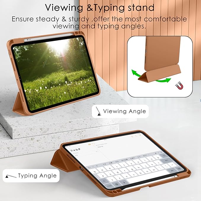 ZryXal iPad Pro 11 Inch Case (M5) 2025/ (M4) 2024 (Model: A2836/A2837/A3006), Trifold Stand Smart Cover with Pencil Holder and Soft TPU Back, Auto Wake/Sleep (New Brown)