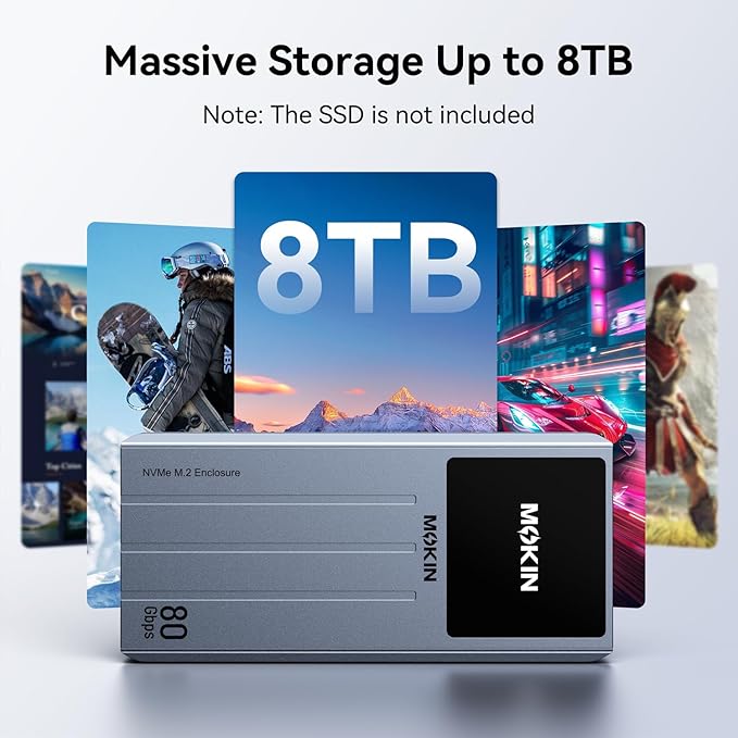 MOKiN 80Gbps M.2 NVMe SSD Enclosure with LCD Display, Cooling Fan, PCIe Gen5, M.2 Enclosure Compatible with Thunderbolt 5/4/3 & USB4/3.1/3/2, Supports NVMe 2280/2260/2242/2230 SSDs up to 8TB