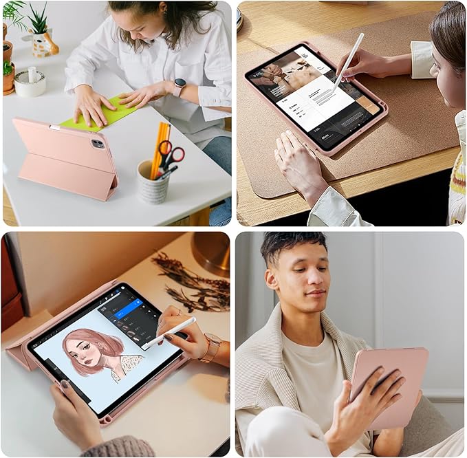 Kidopire New Compatible with iPad Pro 11 Inch Case (M4 2024/M5 2025) with Pencil Holder, Smart Cover with Protective Trifold Stand & Soft TPU Back, Auto Wake/Sleep, Support Pencil Pro, Rose Pink