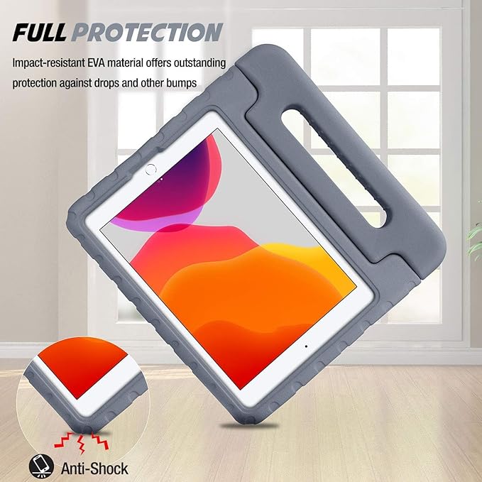ProCase Kids Case for iPad 9th Generation/iPad 8/iPad 7, iPad 10.2 Case 2021 2020 2019/iPad Air 10.5/iPad Pro 10.5 Kids Case, Shockproof Lightweight Case with Convertible Handle -Grey