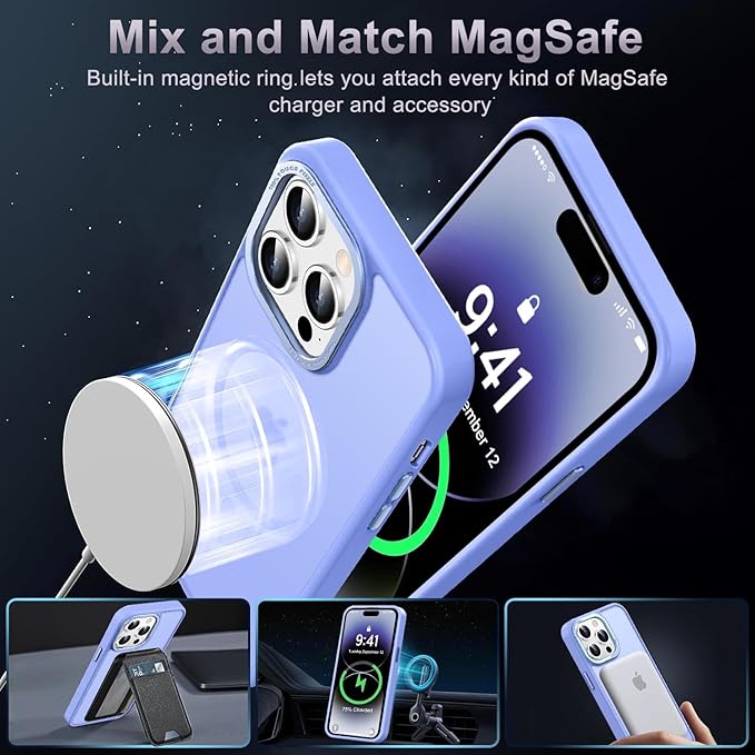 Newfuture Designed for iPhone 14 Pro Case with Magnetic [13 FT Military Drop Protection] [Compatible with Magsafe] Slim Translucent Matte Shockproof with Anti-Fingerprint Phone Case, Light Purple