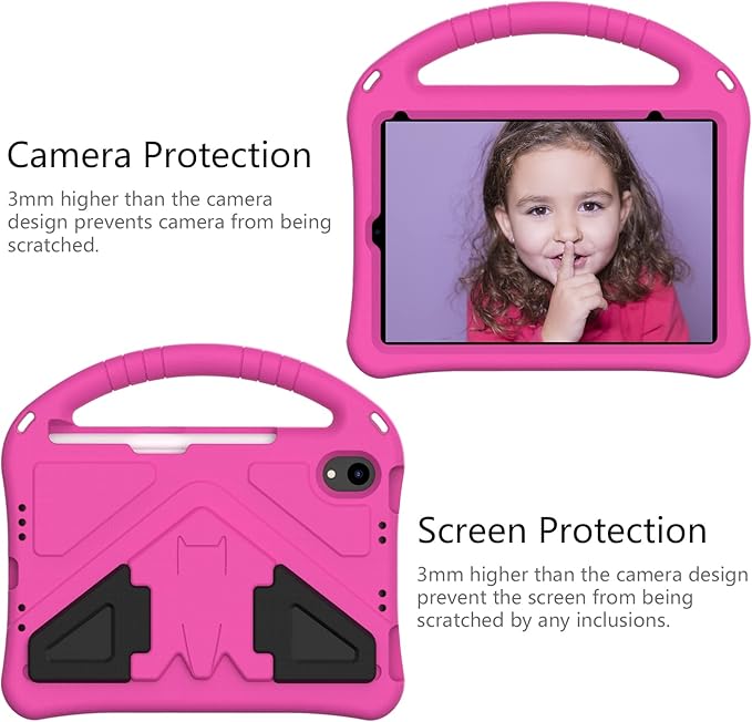 Kids Case for Apple iPad mini 7 2024/ iPad mini 6 2021 8.3", EVA Durable Shockproof Handle Kickstand Lightweight Kids Friendly Cover Case with Shoulder Strap, Rose