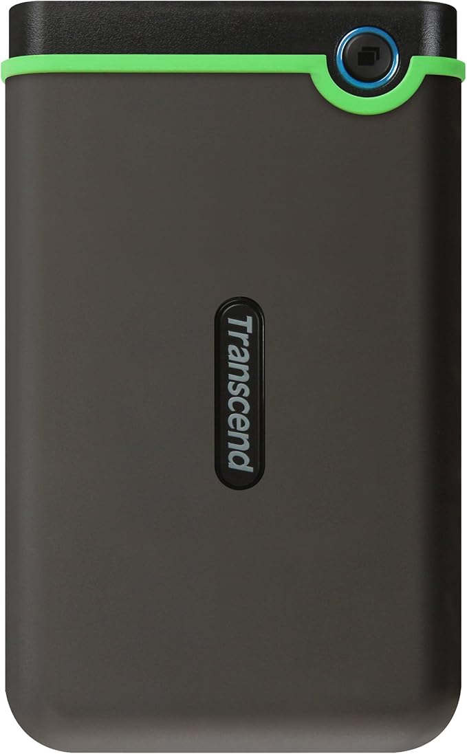 Transcend StoreJet 4TB Rugged External Hard Drive, USB3.1(5Gbps) Portable HDD with One Touch Auto-Backup Button/Anti-Shock Resistant, Compact&Lightweight, Lightning-Fast Speeds, Iron Grey -TS4TSJ25M3S