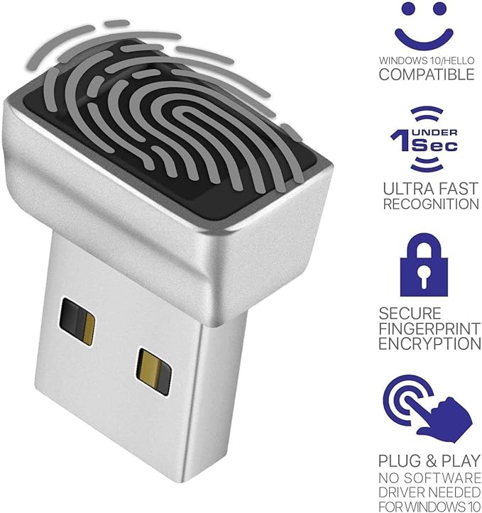TNP Nano USB Fingerprint Reader for Windows 10/11 Hello - Security Key Biometric Scanner Sensor Dongle Module for Instant Acess, Password-Free Login, Sign-in, Lock, Unlock PC & Laptops